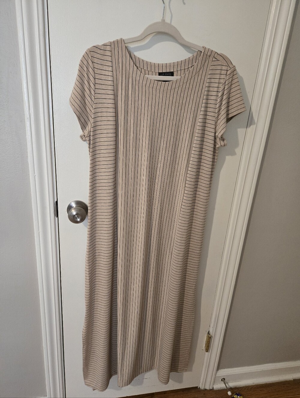J. Jill Beige Midi Dress with Black Pinstripes